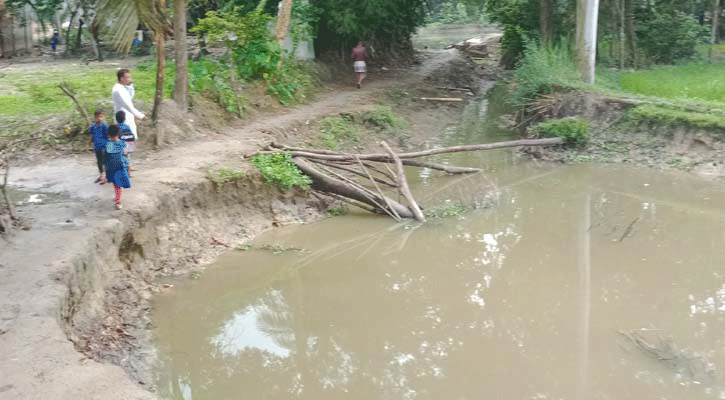 রাস্তা বিলীন হচ্ছে খালের পানিতে
  