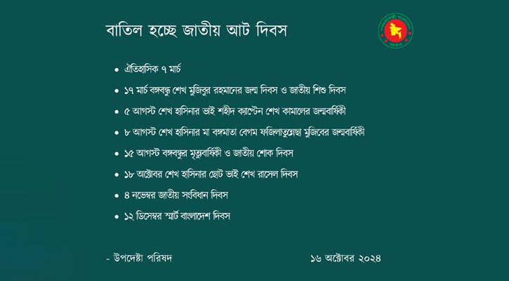 বাতিল হচ্ছে ৭ মার্চ, ১৫ আগস্টসহ আট জাতীয় দিবস