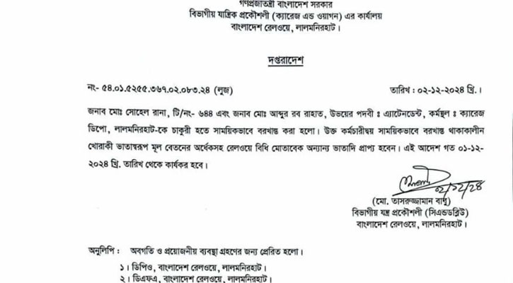 বিনা টিকিটের যাত্রীদের থেকে আদায় অর্থ তছরুপ, বরখাস্ত ২ অ্যাটেনডেন্ট